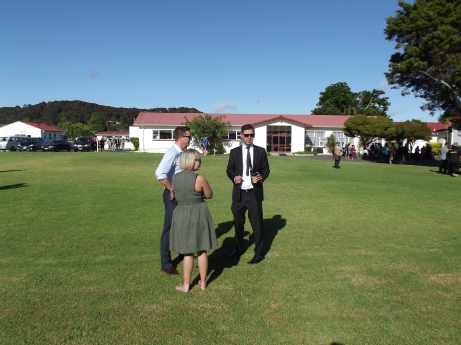 Patrick Gower on an empty field at te Tii Waitangi Marae.  The field stayed emtory all through the ceremony.